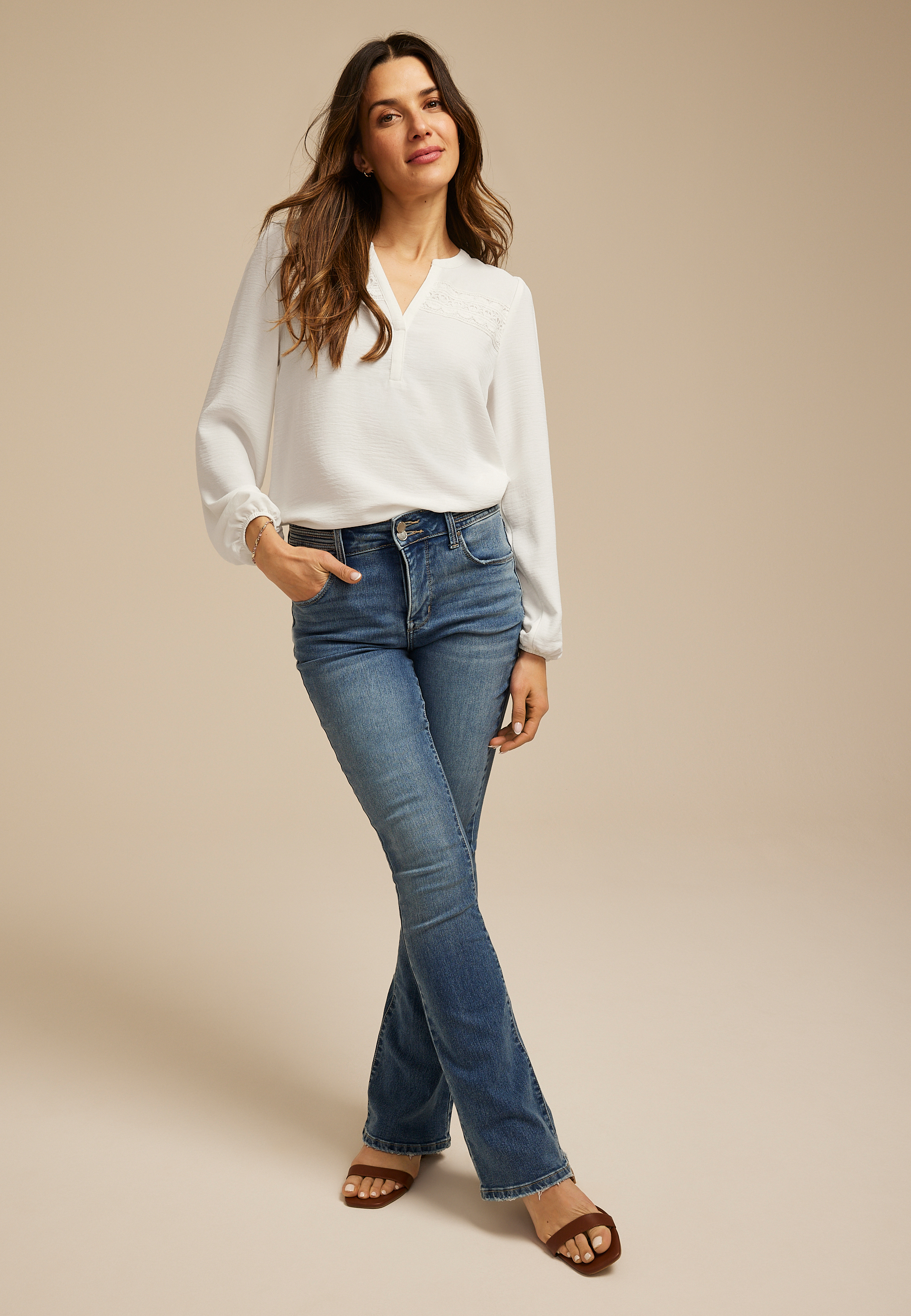 Crochet Trim Split Neck Blouse - thumbnail 6
