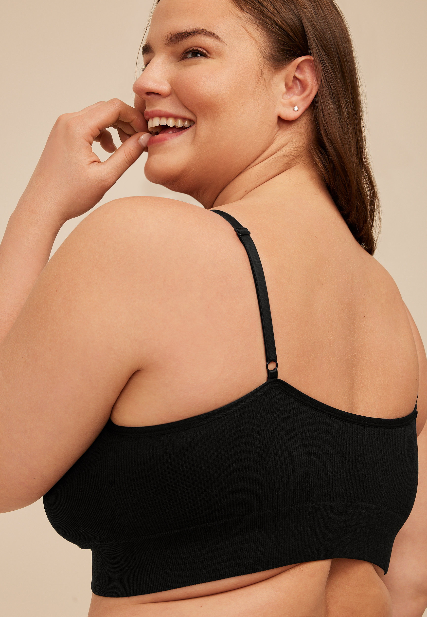True Stretch Seamless V Neck Lace Trim Bralette, C106, large
