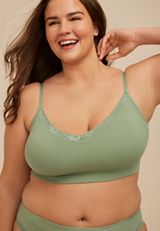 True Stretch Seamless V Neck Lace Trim Bralette, C7225, small