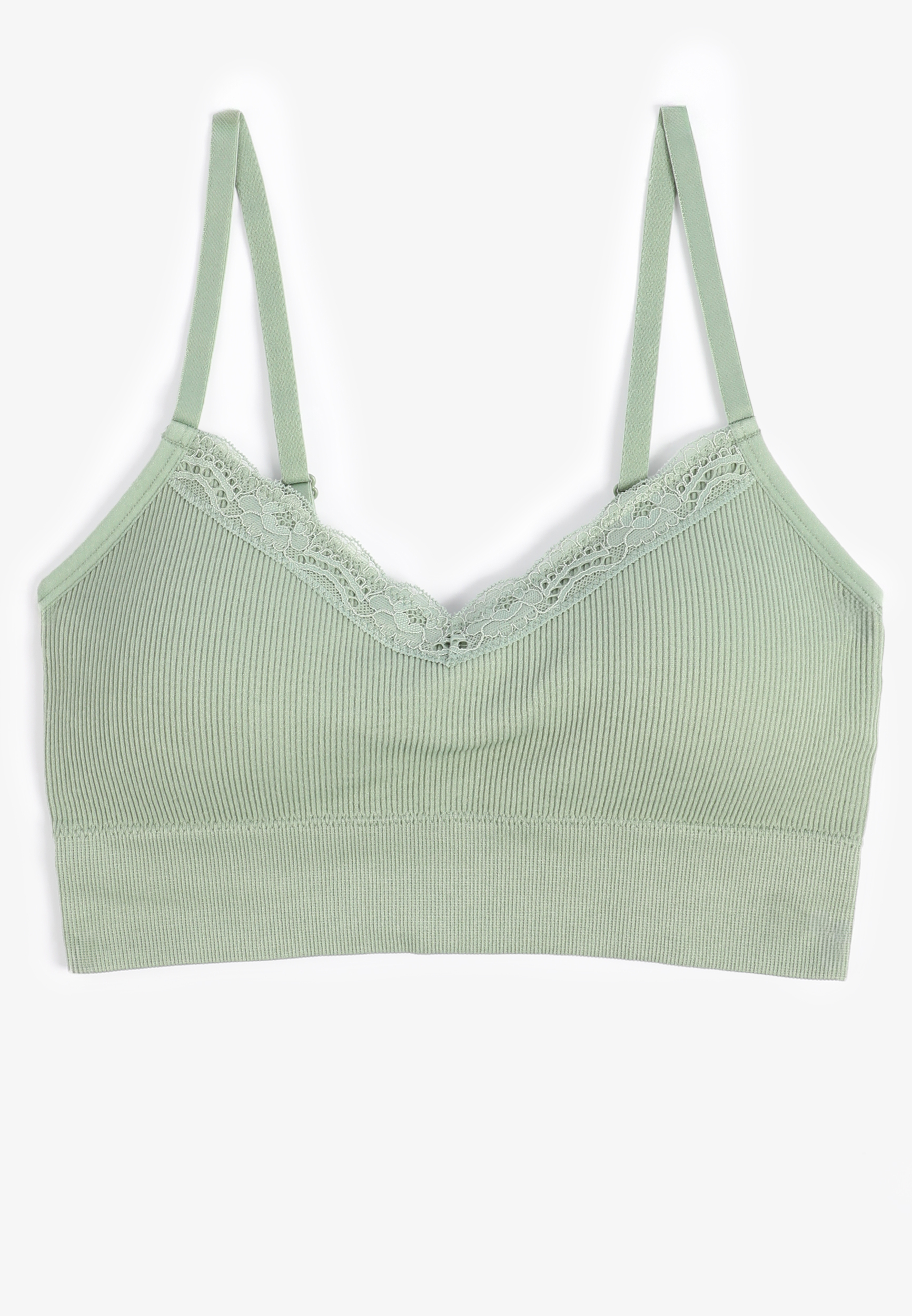 True Stretch Seamless V Neck Lace Trim Bralette, C7225, large