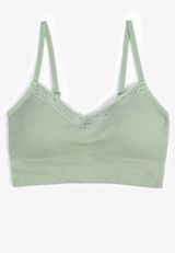 True Stretch Seamless V Neck Lace Trim Bralette, C7225, small