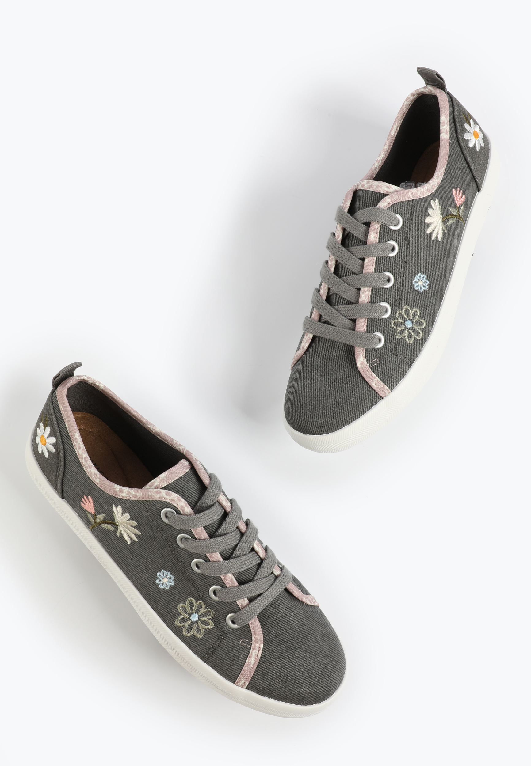 SuperCush Floral Embroidered Lace Up Sneaker, CHARCOAL COMBO, large