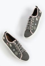 SuperCush Floral Embroidered Lace Up Sneaker, CHARCOAL COMBO, small