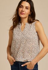 Abstract Smocked Shoulder Sheer Tank Top, MULTI, small