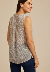Abstract Smocked Shoulder Sheer Tank Top, MULTI, small