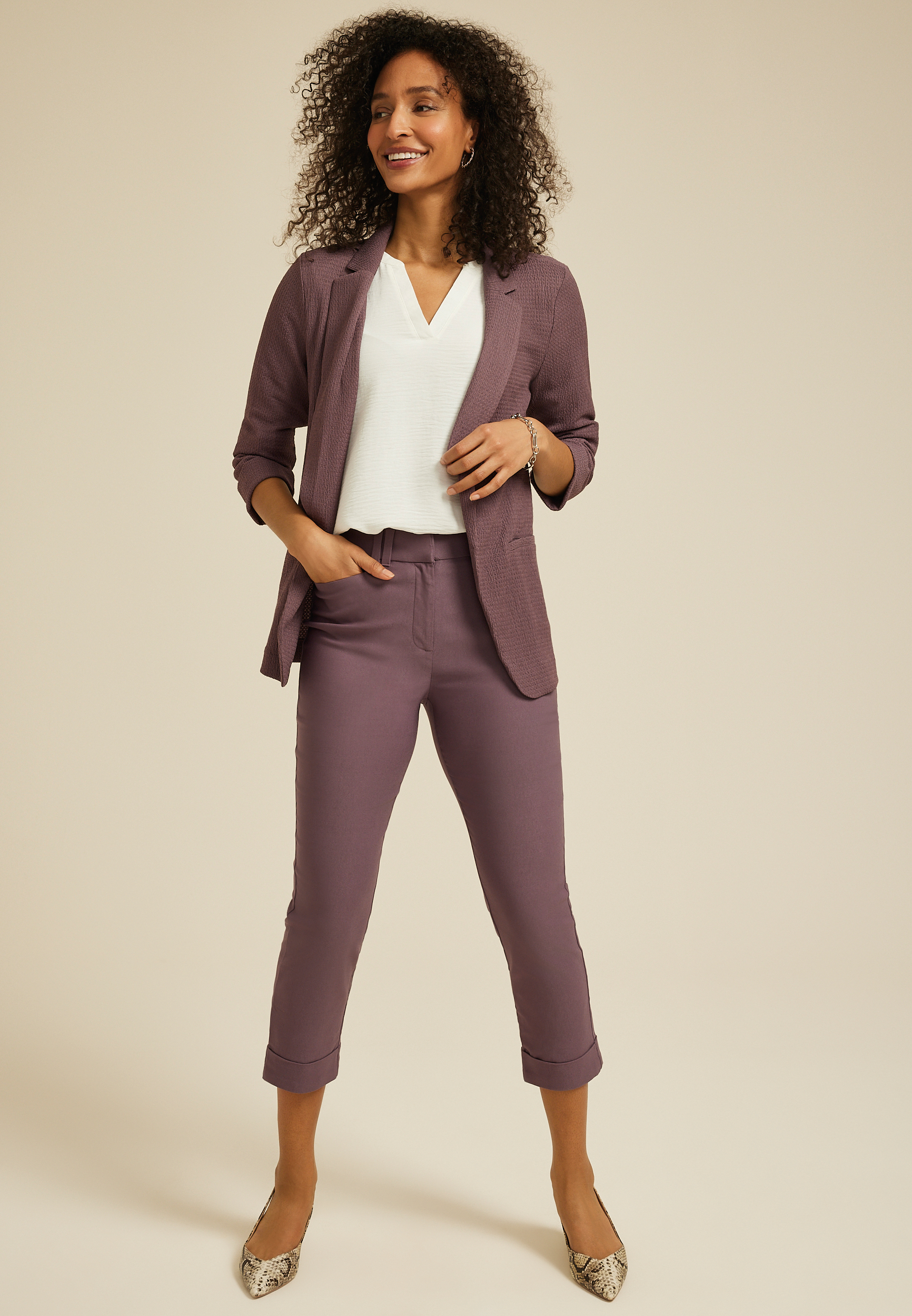 Bengaline High Rise Cuff Straight Cropped Pant