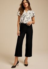 Bengaline High Rise Sateen Wide Leg Cropped Pant, C106, small