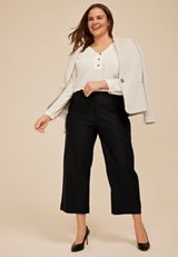 Plus Size Bengaline High Rise Sateen Wide Leg Cropped Pant, C106, small