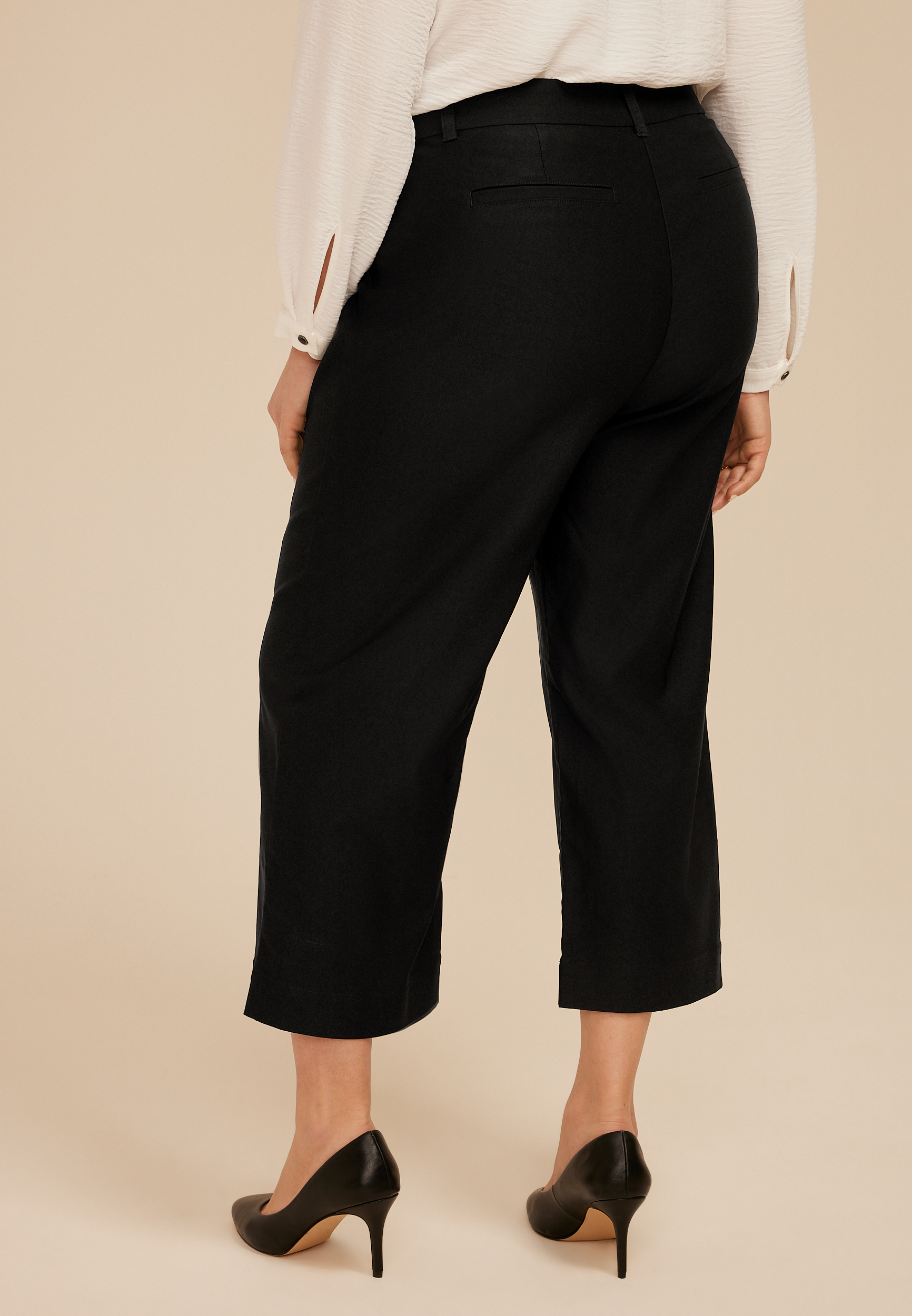 Plus Size Bengaline High Rise Sateen Wide Leg Cropped Pant, C106, large