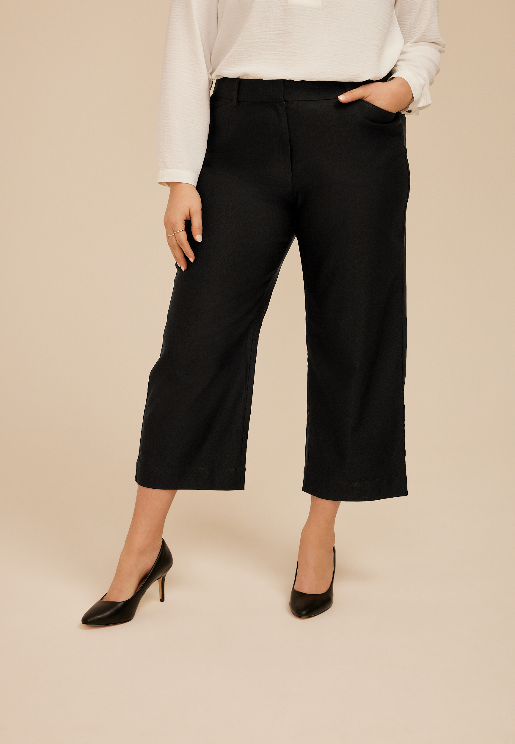 Plus Size Bengaline High Rise Sateen Wide Leg Cropped Pant, C106, large
