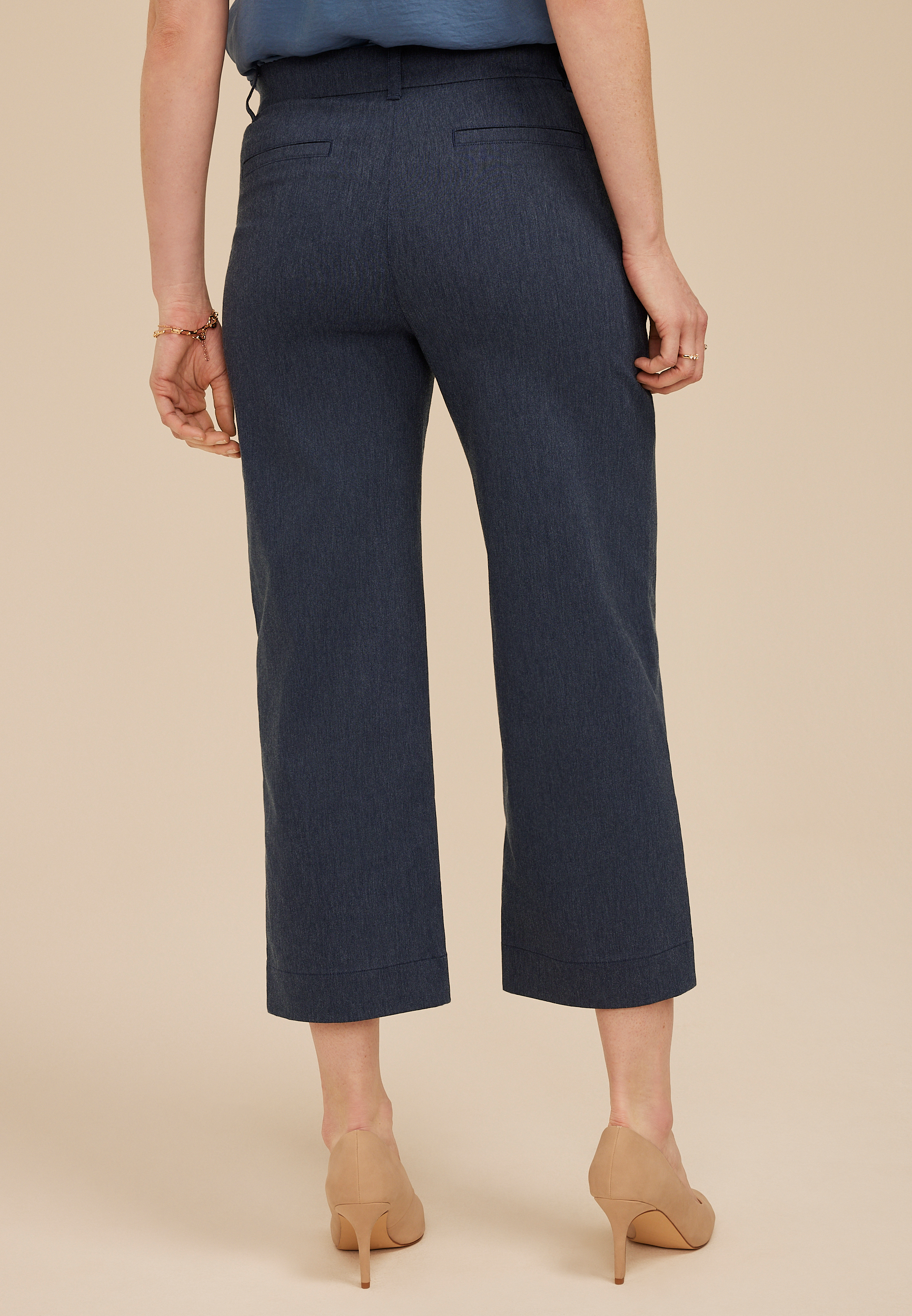 Bengaline High Rise Denim Wide Leg Cropped Pant