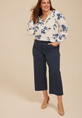 Plus Size Bengaline High Rise Denim Wide Leg Cropped Pant, C740, small