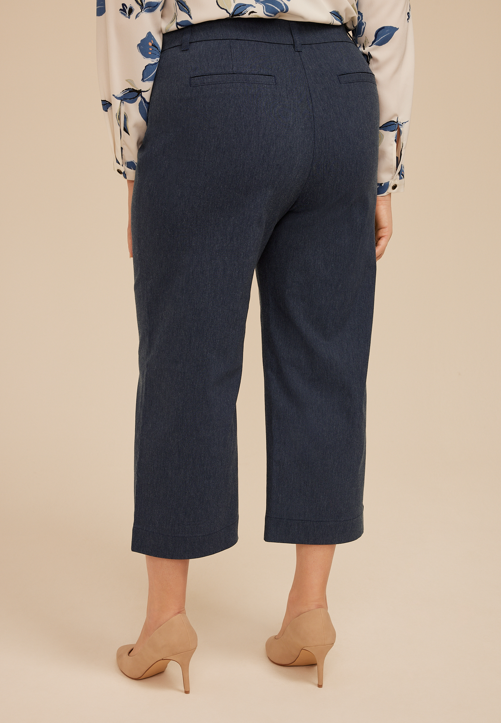 Plus Size Bengaline High Rise Denim Wide Leg Cropped Pant, C740, large
