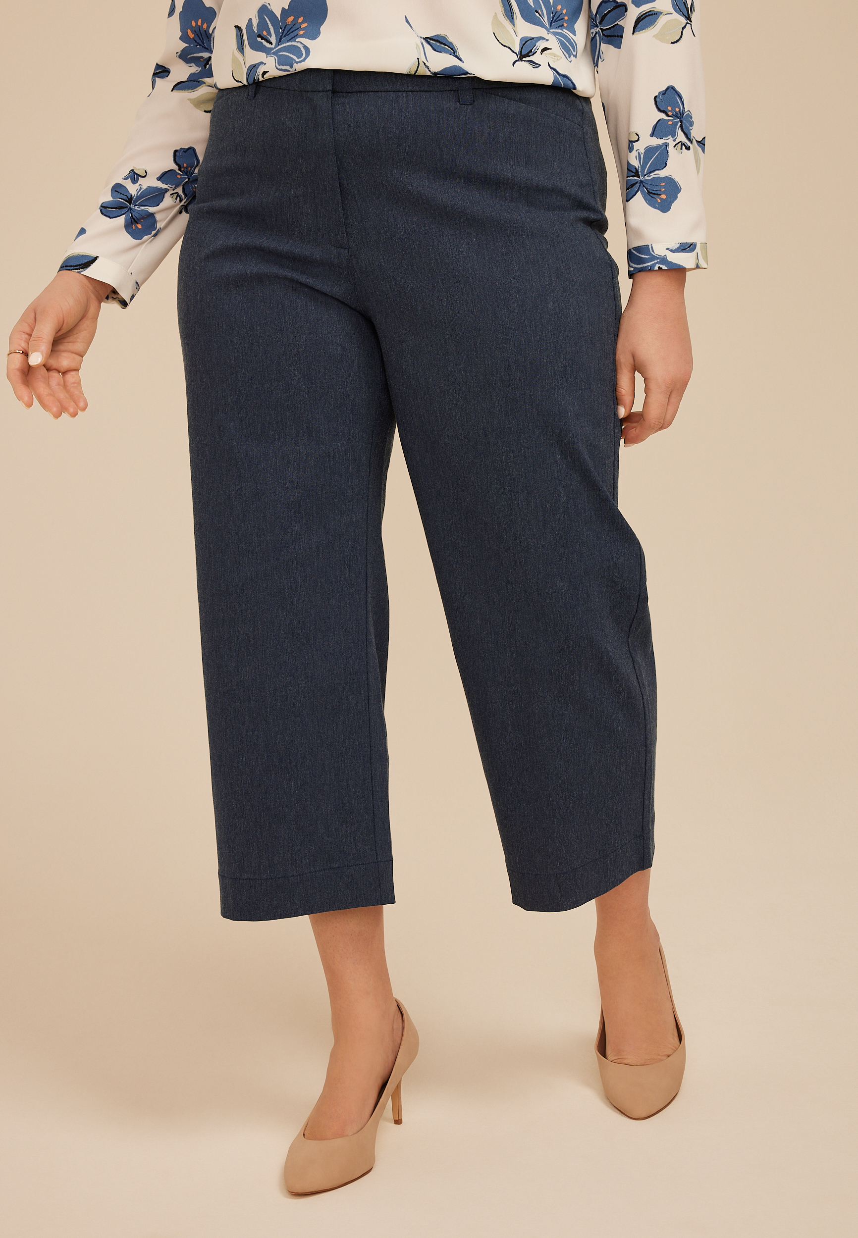Plus Size Bengaline High Rise Denim Wide Leg Cropped Pant, C740, large