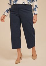 Plus Size Bengaline High Rise Denim Wide Leg Cropped Pant, C740, small