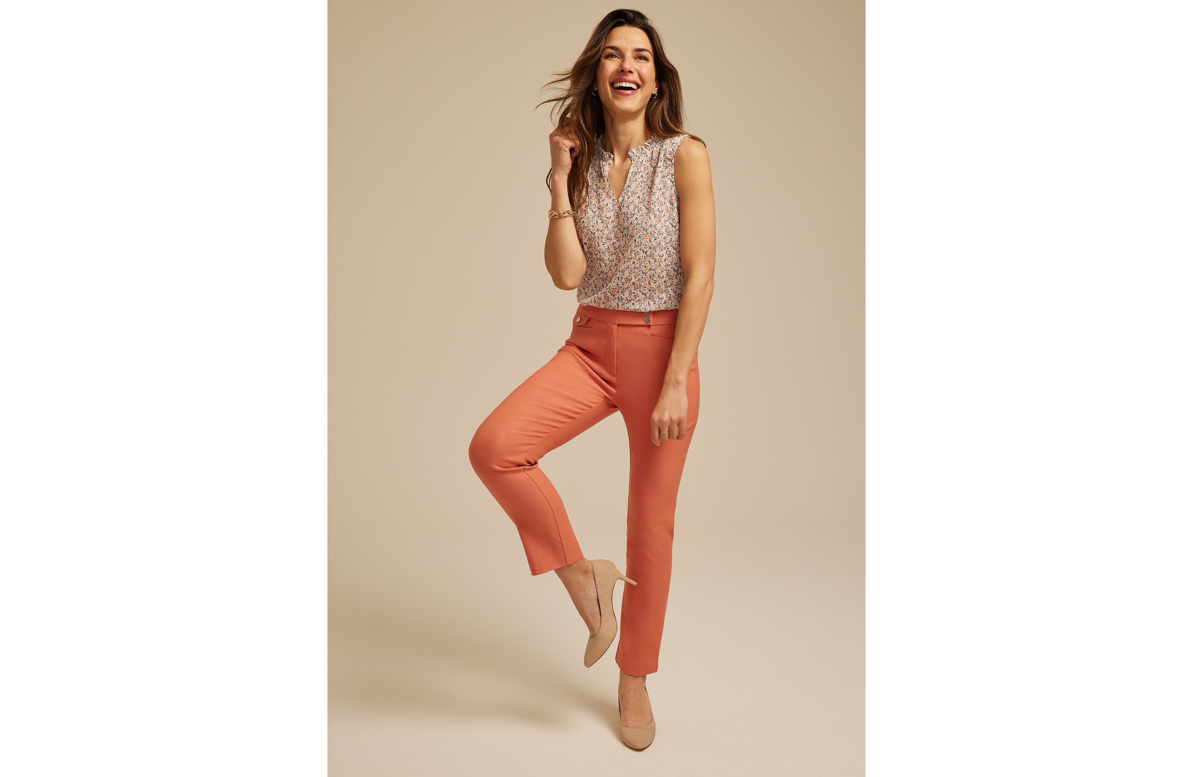 Bengaline High Rise Sateen Tab Pocket Slim Straight Pant