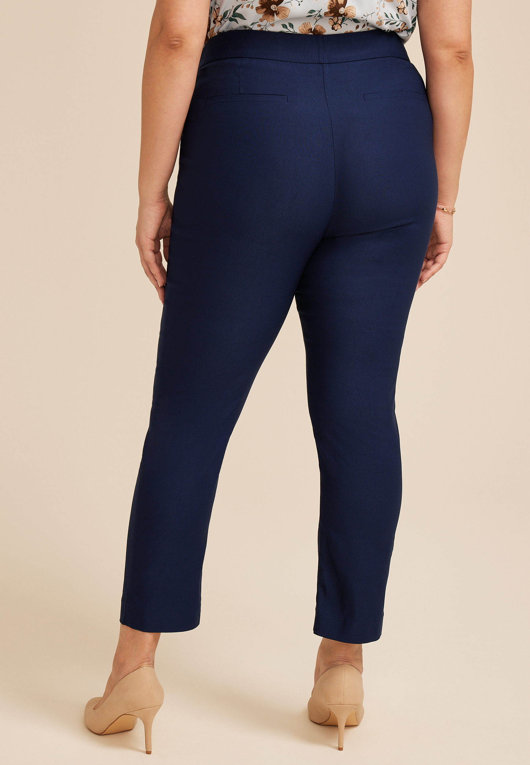 Plus Size Bengaline High Rise Sateen Tab Pocket Slim Straight Pant - thumbnail 5