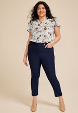 Plus Size Bengaline High Rise Sateen Tab Pocket Slim Straight Pant, C1919, small