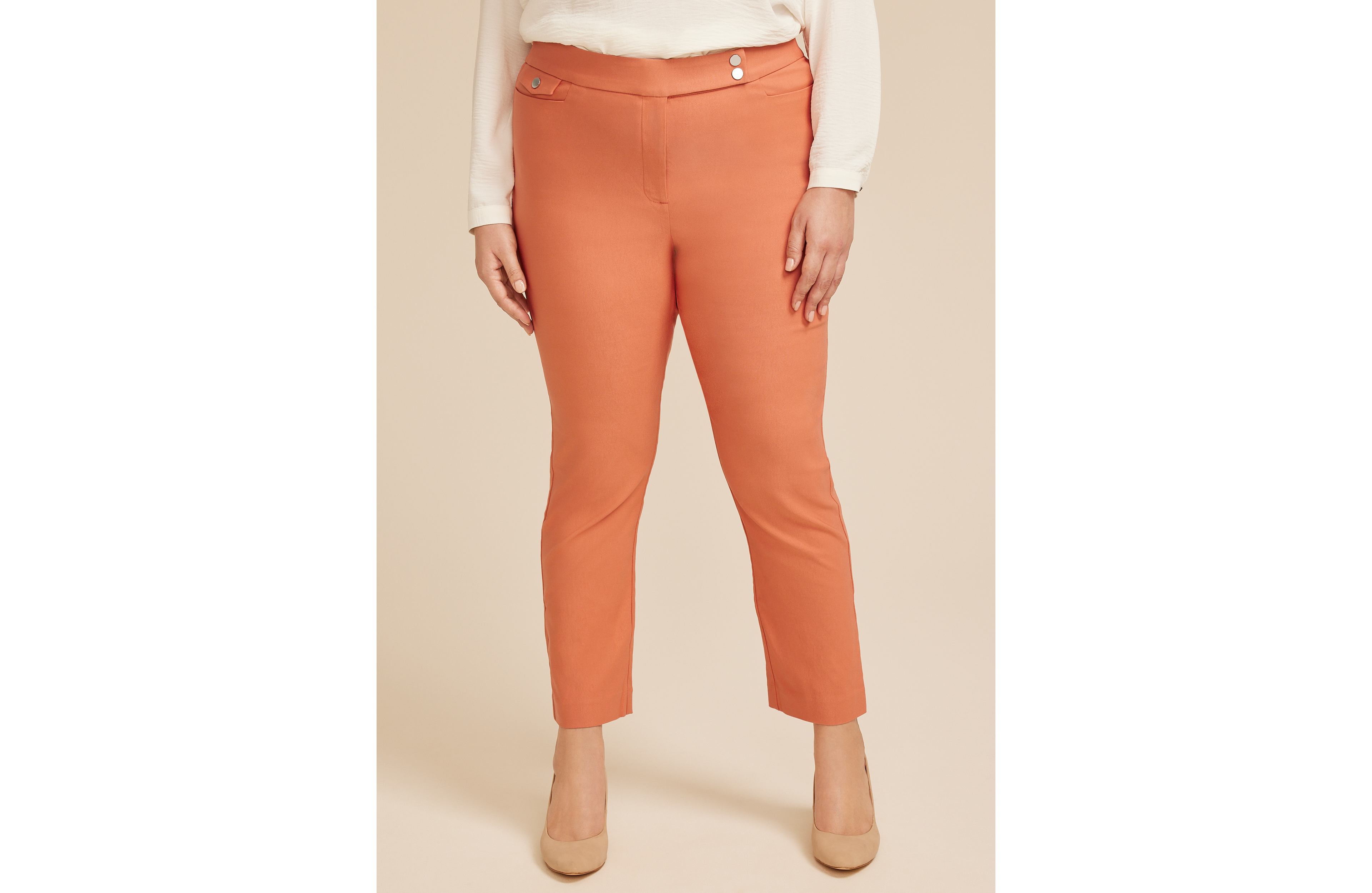 Plus Bengaline High Rise Sateen Tab Pocket Slim Straight Pant