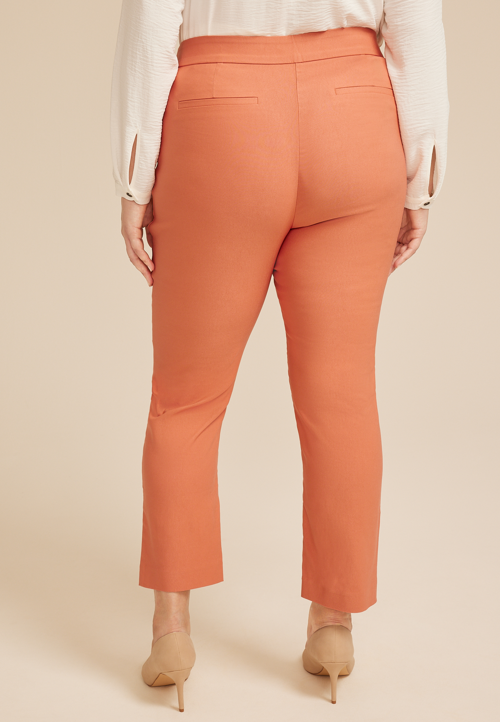 Plus Size Bengaline High Rise Sateen Tab Pocket Slim Straight Pant, C5890, large
