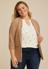 Plus Size Textured Versa 3/4 Sleeve Blazer, AMPHORA, small