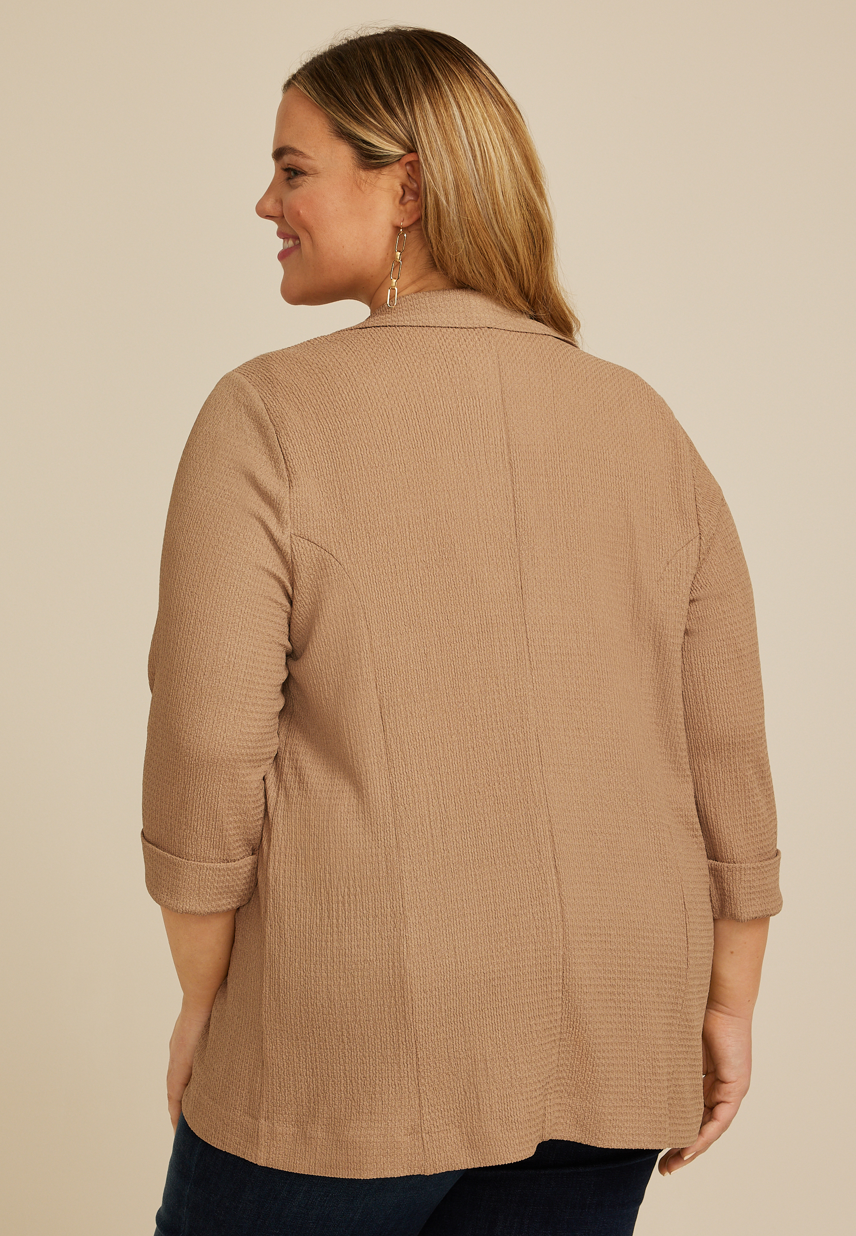 Plus Size Textured Versa 3/4 Sleeve Blazer, AMPHORA, large