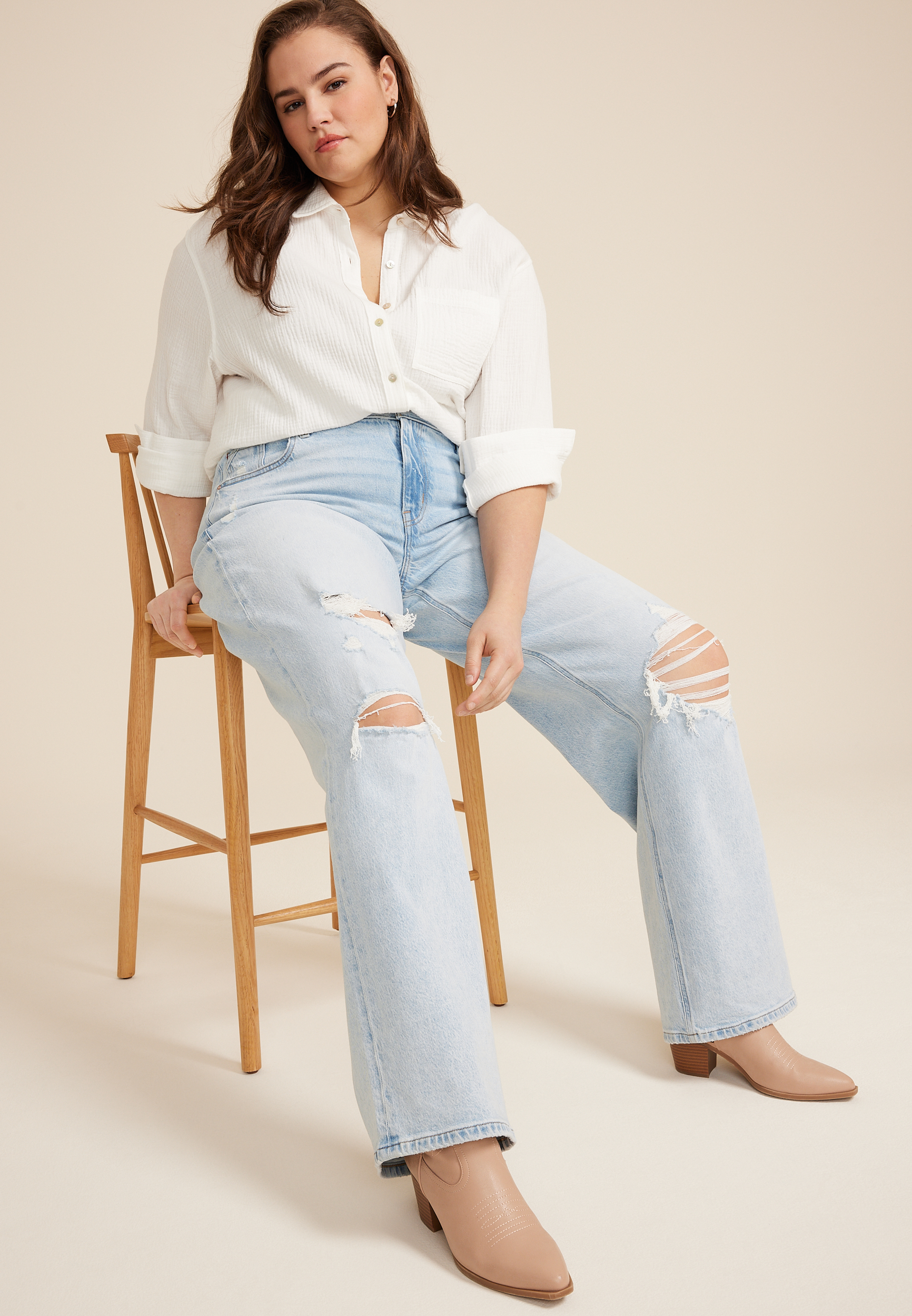 Plus Size edgely&trade; High Rise Ripped Wide Leg Jean, C2806, large