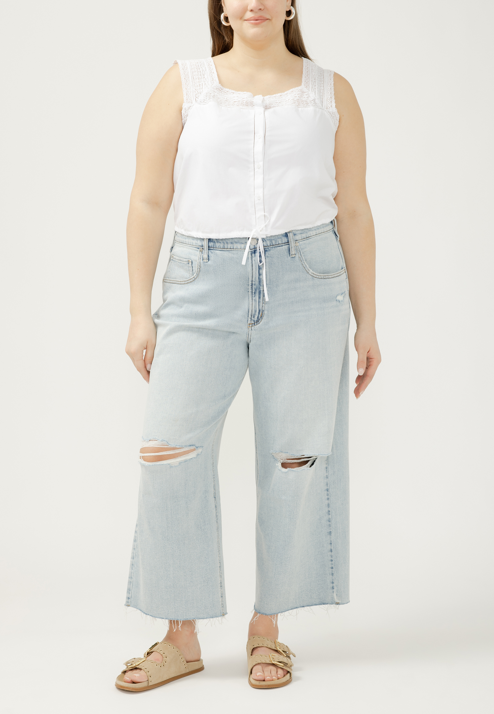 Plus Size Silver Jeans Co.&reg; Be Easy Slouchy Ripped Raw Hem Wide Leg Ankle Jean