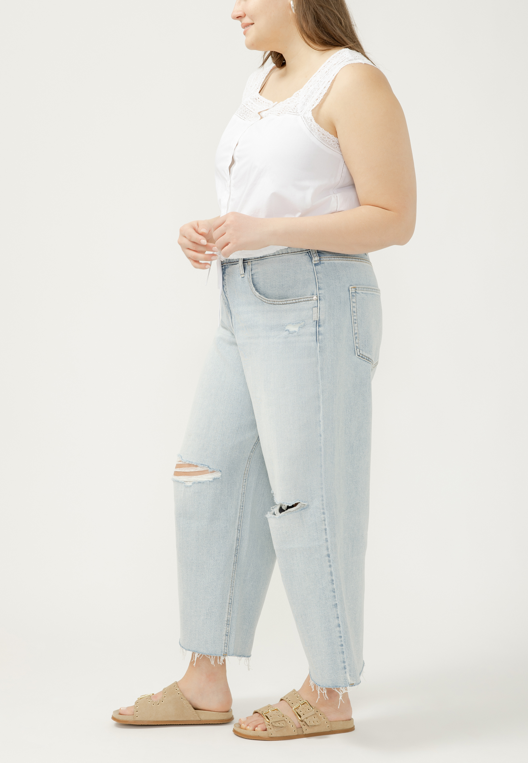 Plus Size Silver Jeans Co.&reg; Be Easy Slouchy Ripped Raw Hem Wide Leg Ankle Jean, C2806, large