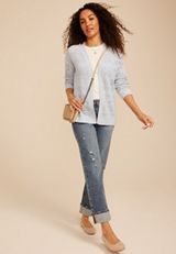 Mixed Pointelle Open Front Cardigan, C6901, small