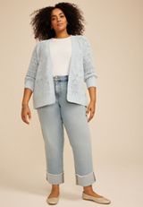 Plus Size Mixed Pointelle Open Front Cardigan, C6901, small