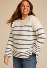 Plus Size Striped Crew Neck Step Hem Sweater, C9686, small
