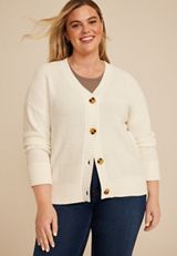 Plus Size Mixed Stitch Button Front Cardigan, C8232, small