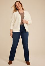 Plus Size Mixed Stitch Button Front Cardigan, C8232, small