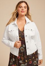 Plus Size White Denim Jacket, C223, small
