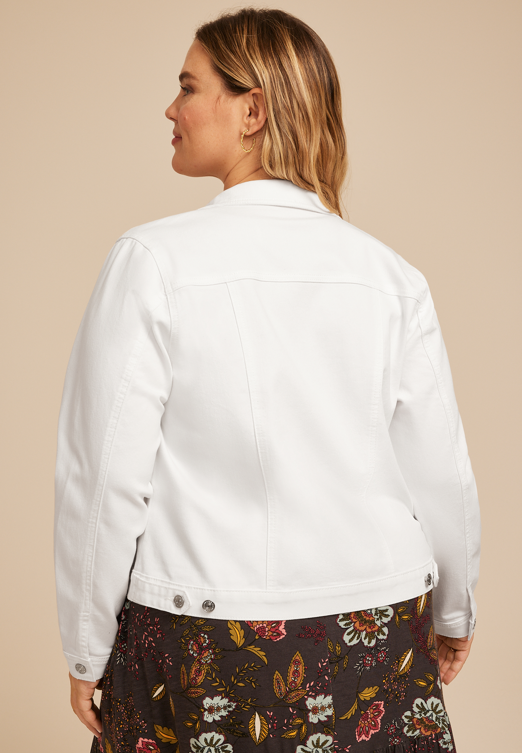 Plus Size White Denim Jacket, C223, large