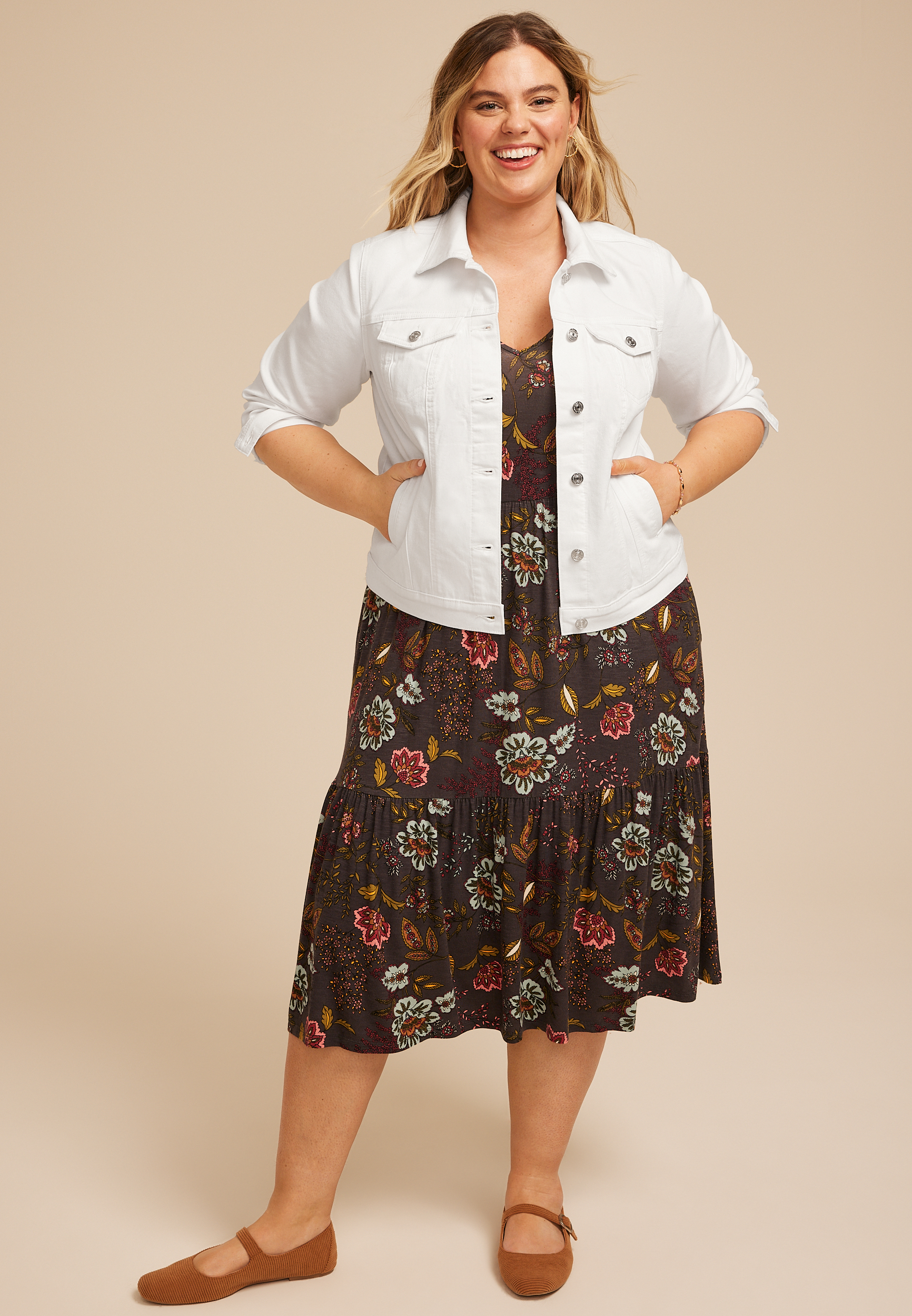 Plus Size White Denim Jacket, C223, large