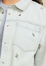Plus Size Floral Embroidered Cropped Denim Jacket, C2806, small