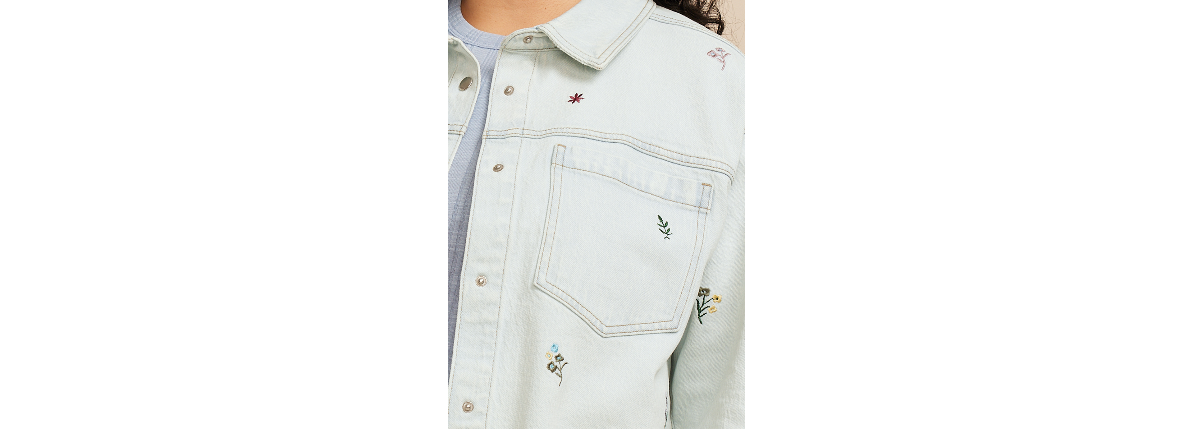 Plus Floral Embroidered Cropped Denim Jacket
