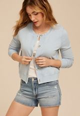 Washed Terry Button Front Cardigan, C1187, small