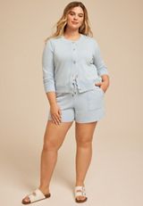 Plus Size Washed Terry Button Front Cardigan, C1187, small