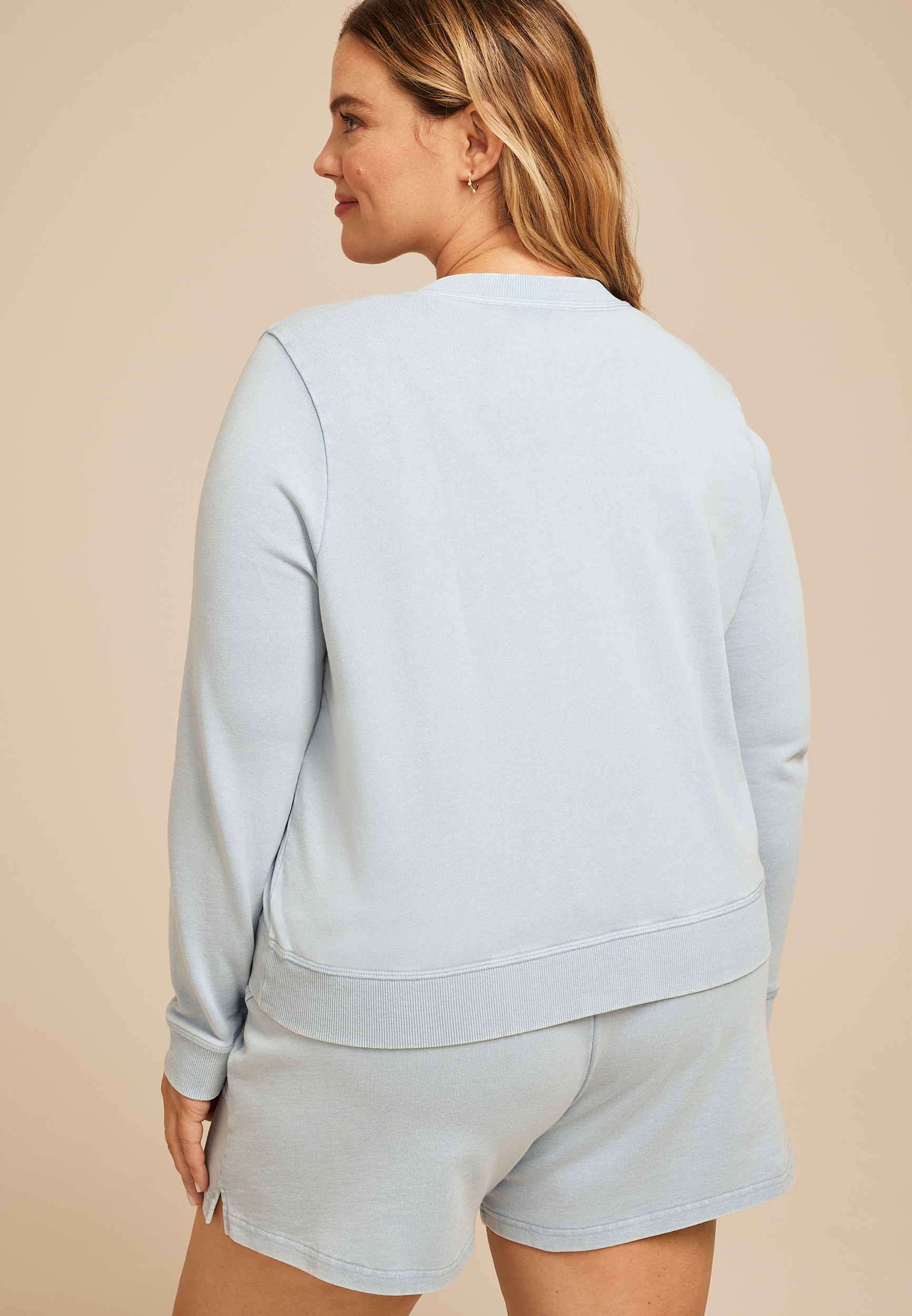 Plus Size Washed Terry Button Front Cardigan, C1187, large