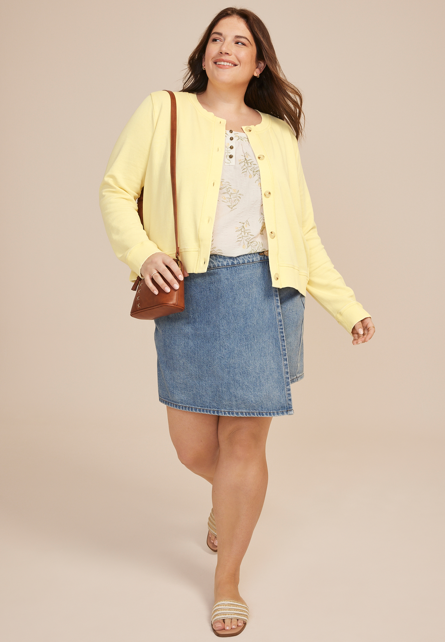 Plus Size Washed Terry Button Front Cardigan - thumbnail 8