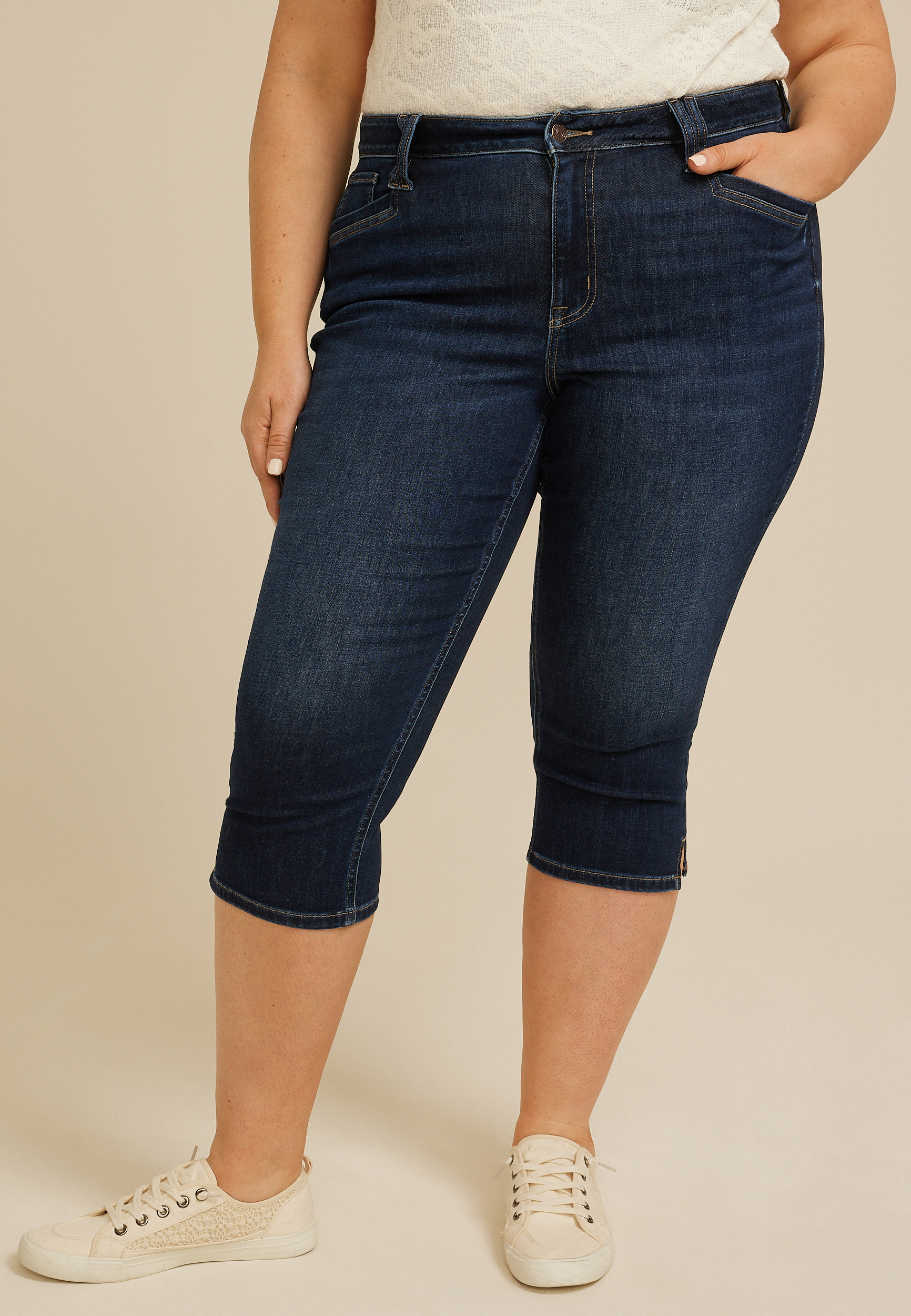 Plus Size m jeans by maurices&trade; Cool Comfort High Rise Dark Angled Pocket Skinny Capri