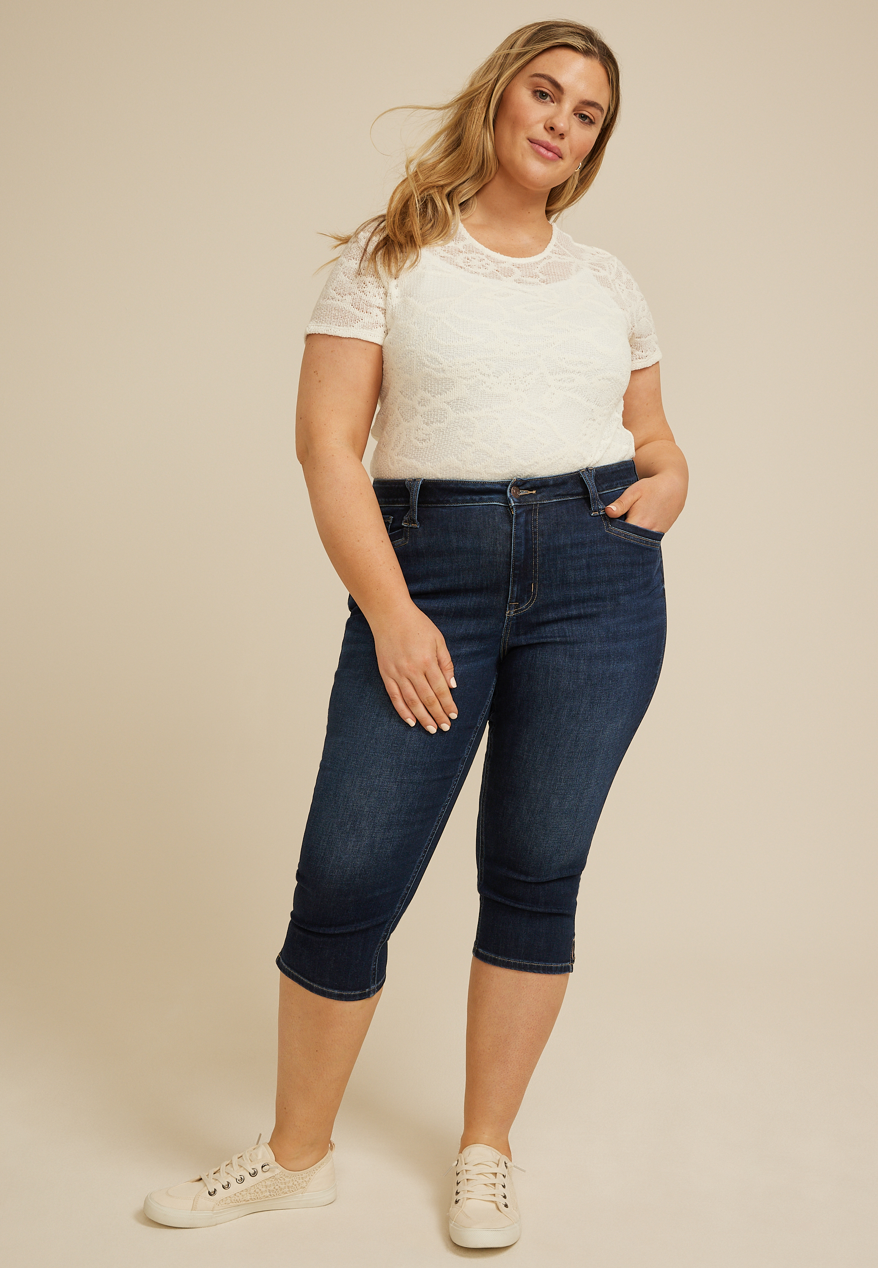 Plus Size m jeans by maurices&trade; Cool Comfort High Rise Dark Angled Pocket Skinny Capri, C258, large
