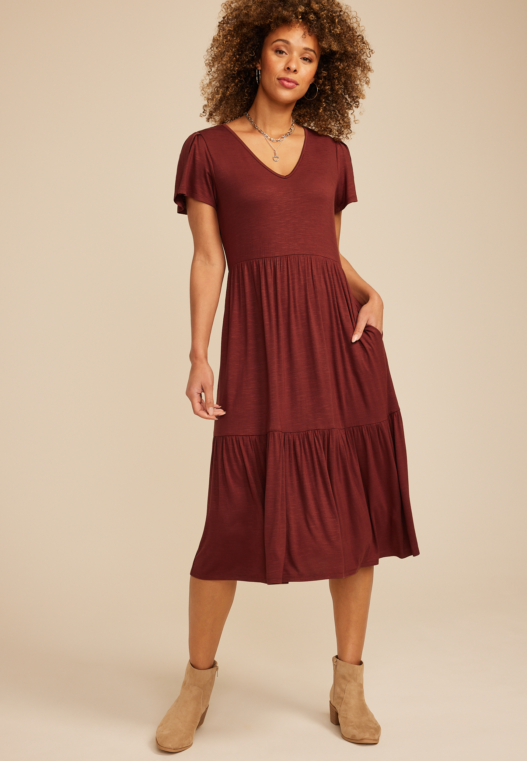 24/7 Tulip Sleeve Midi Dress