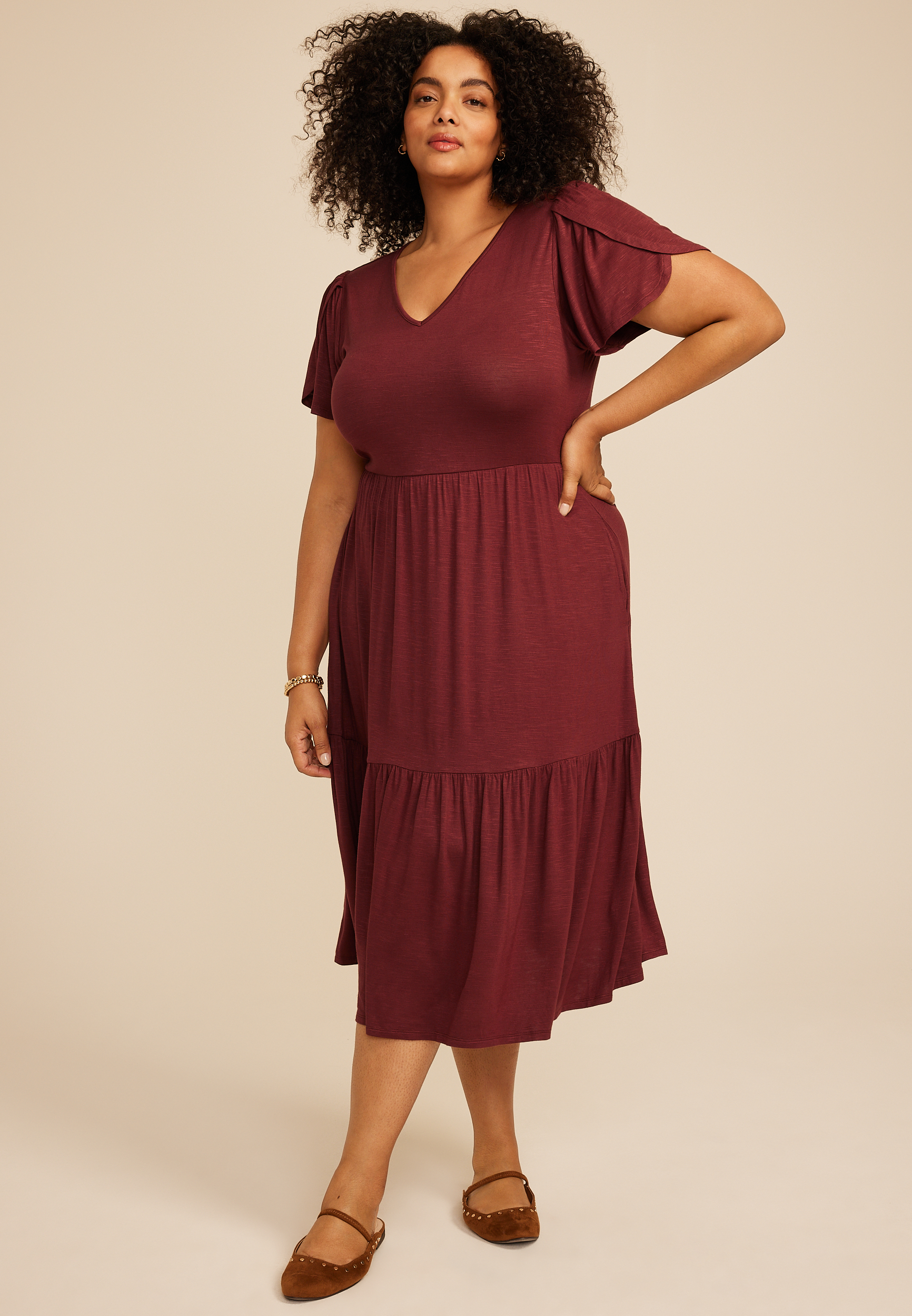 Plus Size 24/7 Tulip Sleeve Midi Dress