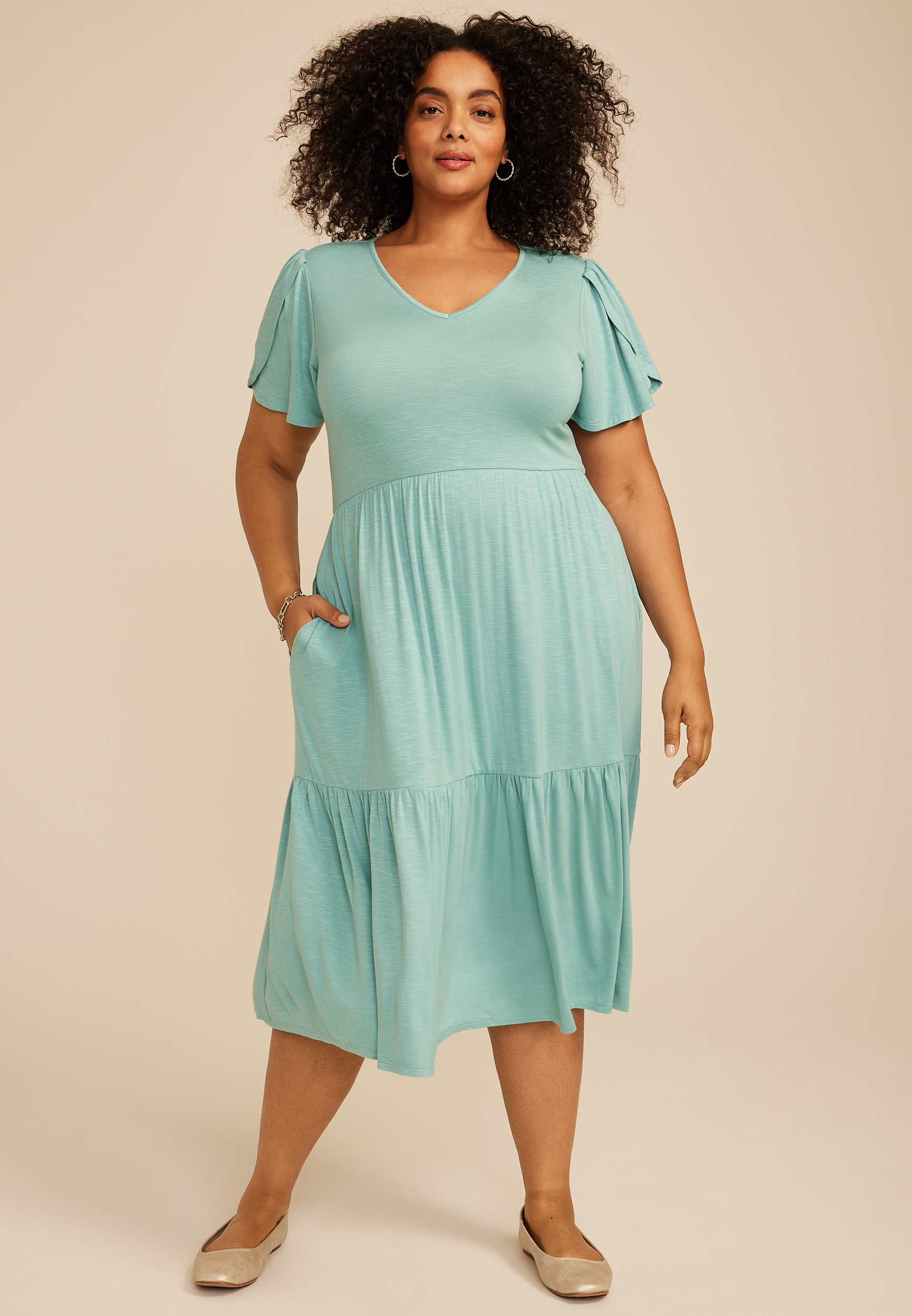 Plus Size 24/7 Tulip Sleeve Midi Dress