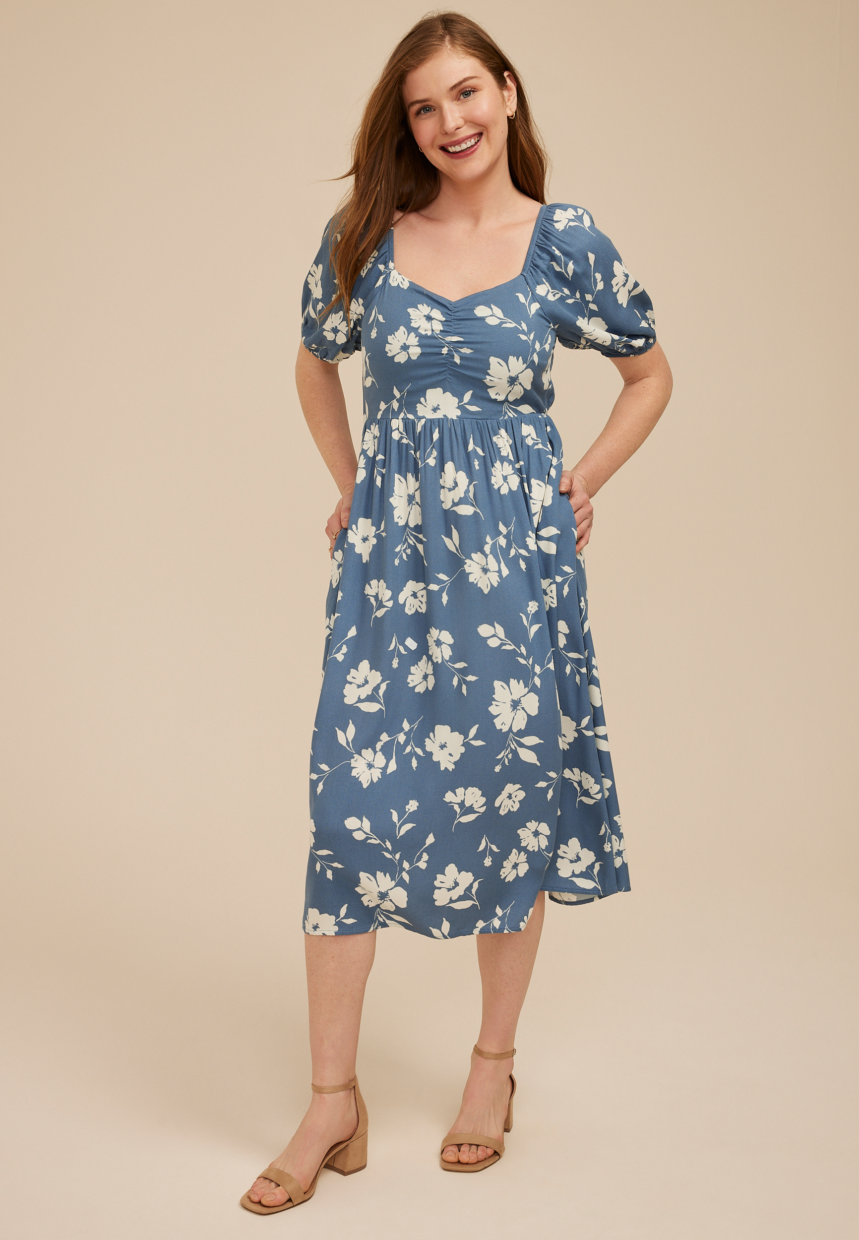 Floral Sweetheart Bubble Sleeve Dress