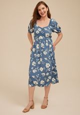 Floral Sweetheart Bubble Sleeve Dress, C9004, small